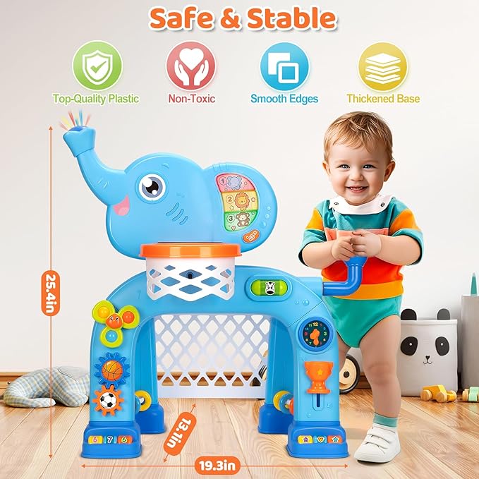 KIZZYEA Toys for 1 2 3 Years Old Boys Girls, Toddler Basketball Hoop & Soccer Goal, Montessori Toy, Interactive Musical Sports Toys with Light, Christmas Birthday Gifts for Baby Kids Age 12-18 Months
