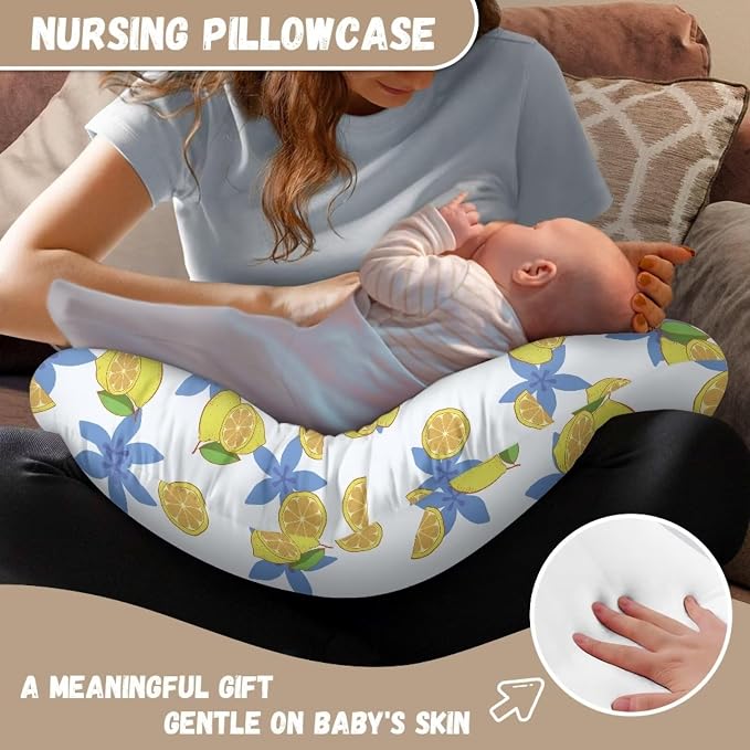 Nursing Pillow Cover,Removable Cover for Breastfeeding Pillows,Ultra-Soft Baby Nursing Pillow, Fits Newborn Feeding Pillow,Blue Stars and Lemons