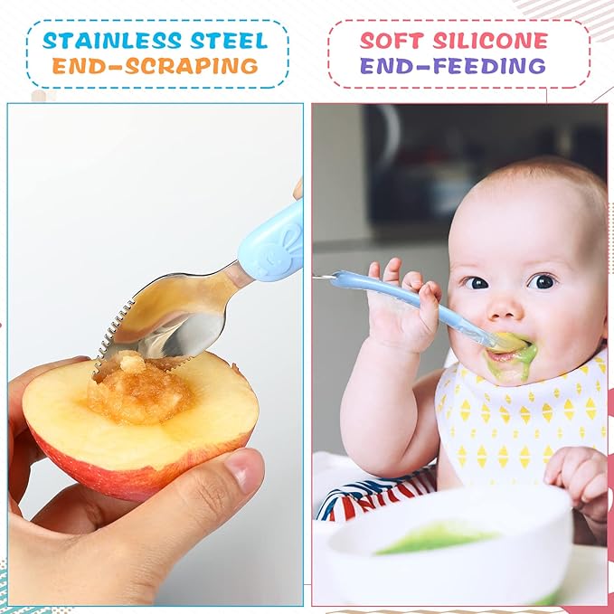 Lallisa 4 Pcs Double Head Baby Food Spoon Silicone Baby Fruit feeder Soft Feeding Food Scraper for Infants Fruit Mud Feeding (Multicolor)