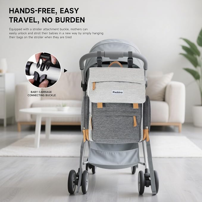 Large Diaper Bag Backpack, Baby Bag with Changing Pad, Diaper Backpack for Mom Dads, with Insulated Pockets, Stroller Straps Travel Essential Baby Shower, Grey