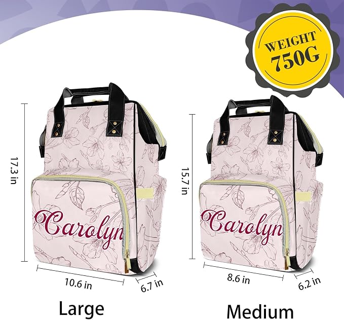 Custom Diaper Bag with Name Personalized Multifunctional Mommy Backpack for Shoulders Outdoor Backpack for Newborn Baby Thermal Pockets Nursing Bags （Flower）