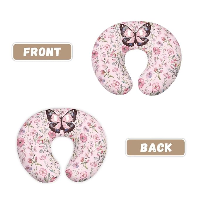 Pink Flower Butterfly Baby Fashion Nursing Pillow Cover Baby Breastfeeding Slipcover Newborn Safety and Comfy Cover for Daily Life, 1 Pack