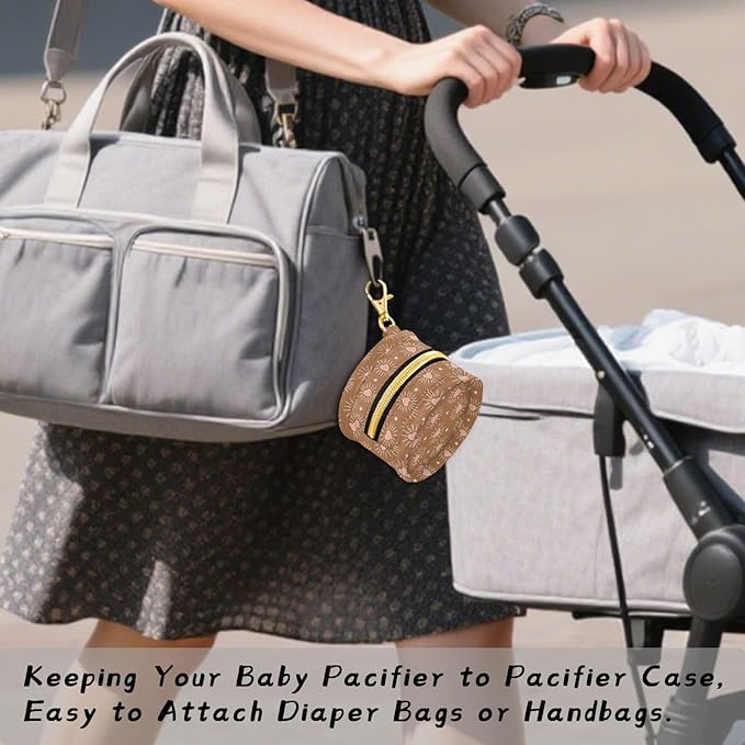 Brown Hearts Pacifier Holder Case Newborn Pacifier Storage Pouch for Boys Girls Easy Attach to Diaper Bag Portable Baby Essentials Container
