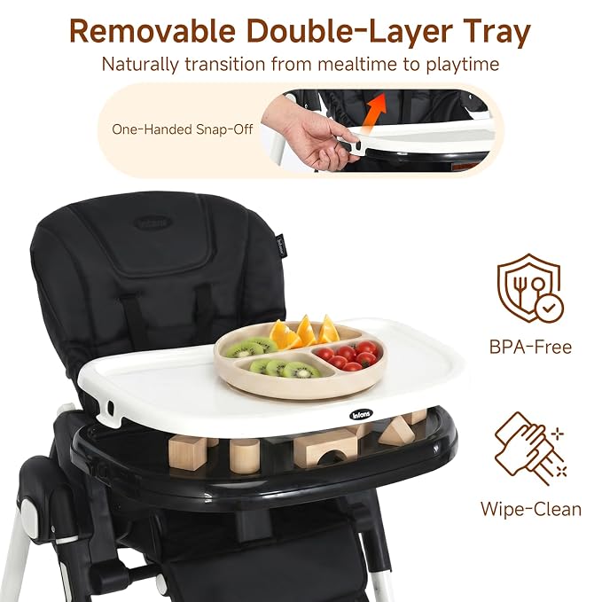INFANS 4 in 1 High Chair–Booster Seat, Convertible Highchair w/Adjustable Height and Recline,Removable Tray,DetachableCushion, Installation-Free,Simple Fold for Baby, Infant& Toddler