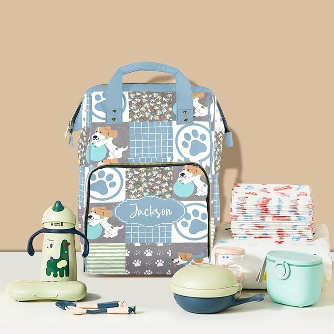 Custom Diaper Bag for Baby - Personalized Nursing Bags with Name - Cute Puppy Mommy Daypack Tote