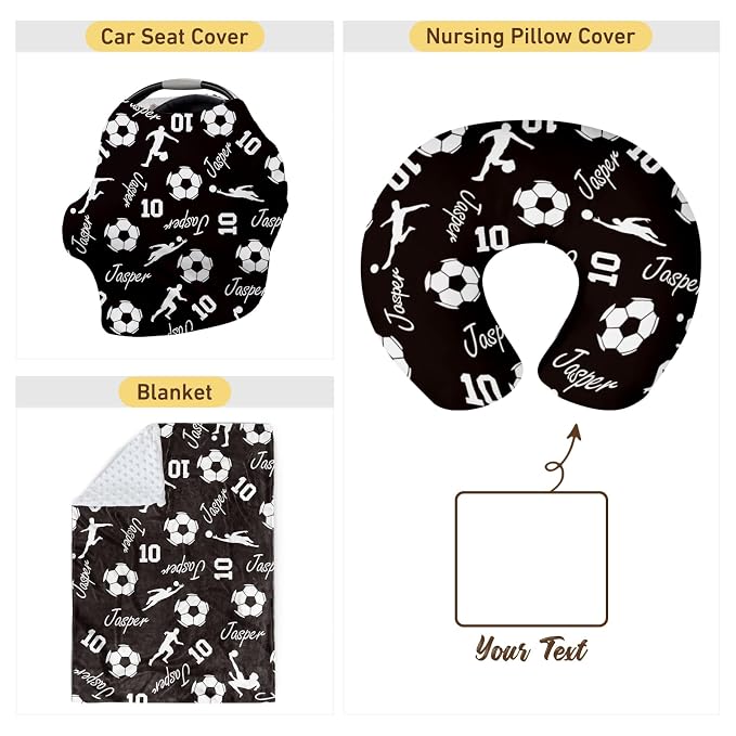 Baby Nursing Pillow Cover - Personalized Name Soccer Theme Breastfeeding U-Shaped for Bottle Feeding, Ultra Soft Comfortable Breastfeeding Pillow Cover for Infants Baby Boys and Girls