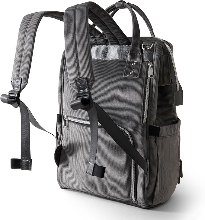 SUNVENO Velvet Stitching Diaper Bag Backpack Large Capacity Tote Shoulder Nappy Bag Organizer for Baby Care with Insulated Pockets,Waterproof Fabric, Grey