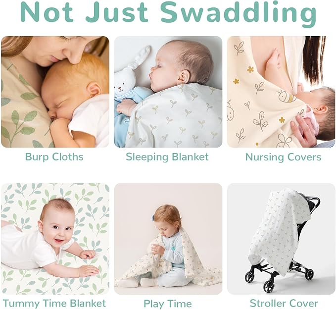 HECCEI Muslin Swaddle Blankets - Baby Muslin Blanket Large Swaddles 47 x 47 inches Breathable & Soft Baby Receiving Blanket Gender Neutral for Newborn Boys Girls, Tiny Sails