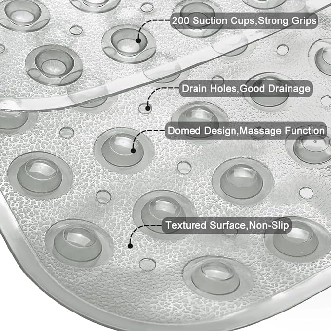Linoows Bathtub and Shower Mats, Extra Long Non-Slip Bath Tub Mat 39 x 16 Inch, Machine Washable Bathmat with Suction Cups & Drain Holes for Bathroom Floor, Clear Grey