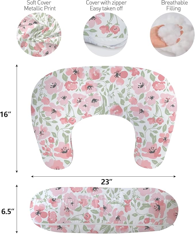 Little Grape Land U-Shaped Nursing Pillow with Washable Cover,Daliah | Ergonomic U-shaped breastfeeding support pillow for mom and baby, featuring a soft, breathable and washable cover.