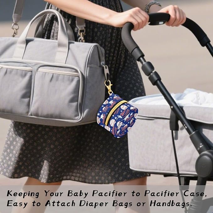 Baseball Stars Blue Print Pacifier Holder Case for Diaper Bag Portable Travel Pacifier Storage Case with Clip Newborn Baby Pouch for Baby Boys Girls Purse Outdoor