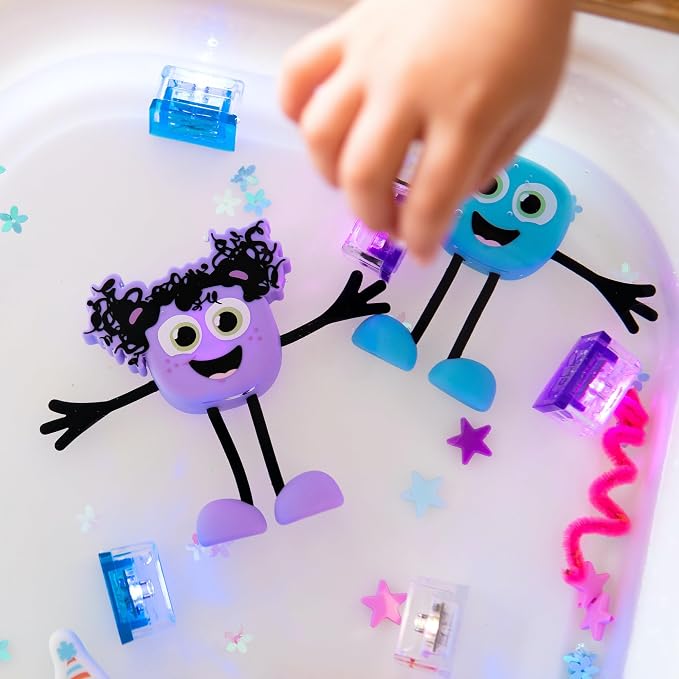 Glo Pals Water-Activated Light-Up Sensory Bath Toy Character and 6 Cubes for Bathtime and Sensory Play, Blair, Glows Blue