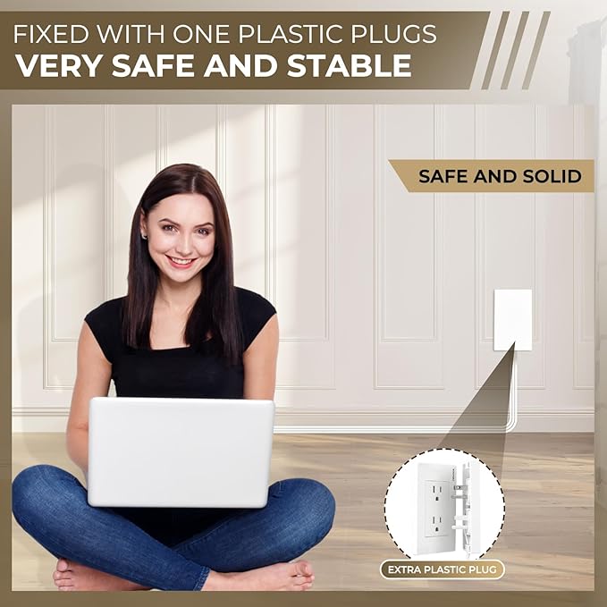SakerPlus Outlet Concealer Power Strip | 5ft Flat Extension Cord | Ultra-Thin Outlet Cover Extension Cord with 3AC Outlets-,Universal Size,1625W for Kitchen, Home Improvement, Child & Pet Safe