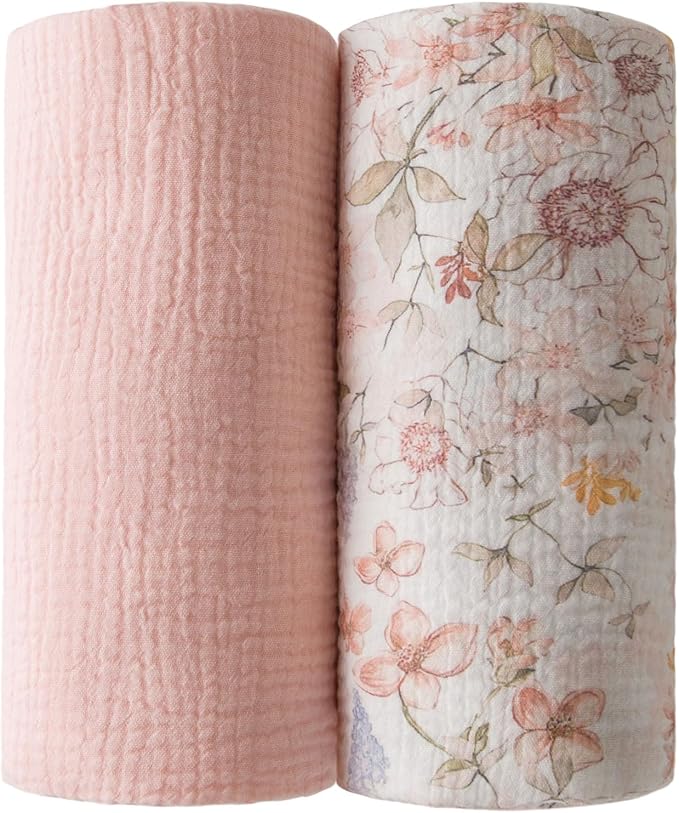 2 Pack Baby Muslin Baby Swaddle Blanket Watercolor Flower Print, Cotton 47x47inch Neutral Receiving Blanket Receiving Swaddlinget for Boys & Girls (Watercolor Flower)