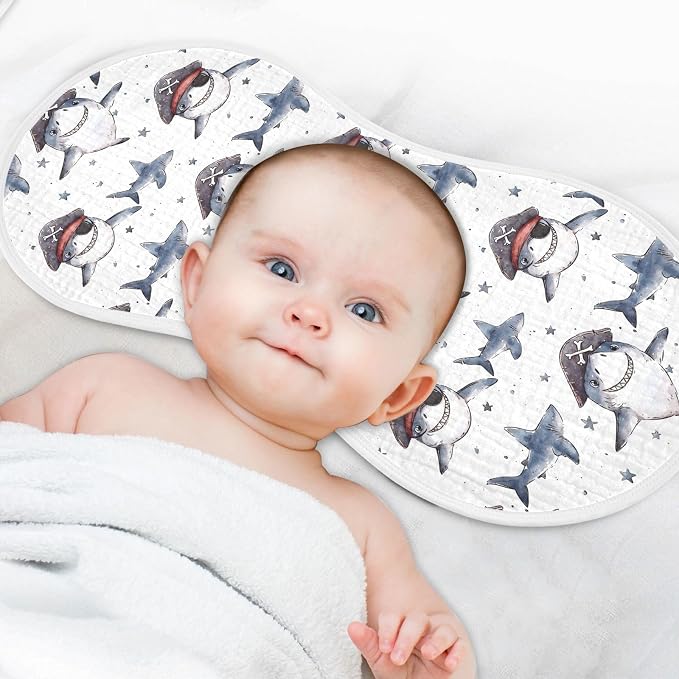vvfelixl Cartoon Shark Pirate Burp Cloths for Baby Boy Girls Baby Washcloths Burp Rags 1 Pack