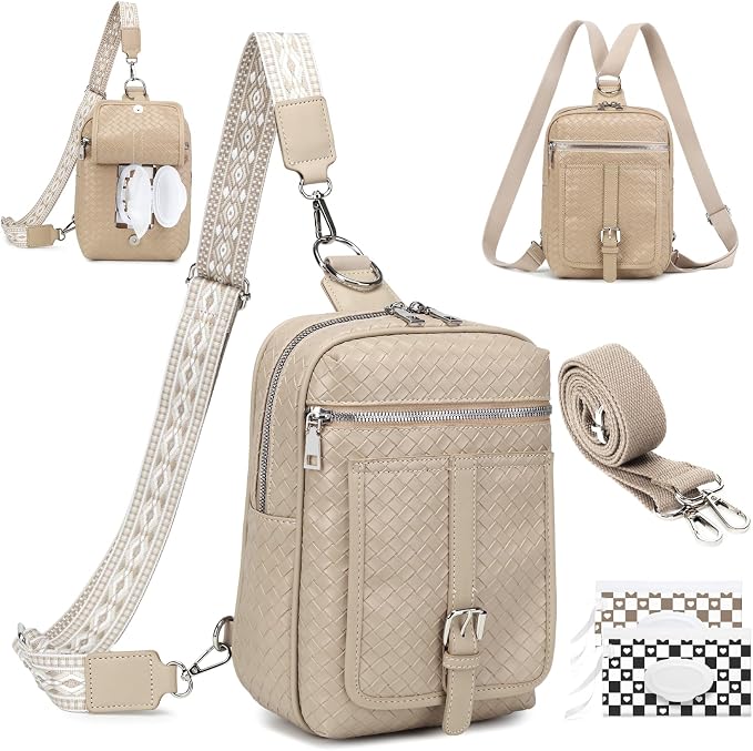 MYHOZEE Small Diaper Bag Crossbody Sling Purse for Women - 2 in 1 Leather Backpack with 2 Straps for Short Trips Work Daily | Mini diaper bag