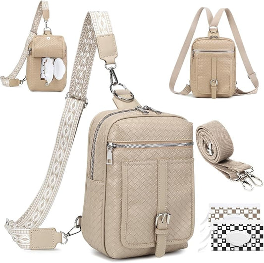 MYHOZEE Small Diaper Bag Crossbody Sling Purse for Women - 2 in 1 Leather Backpack with 2 Straps for Short Trips Work Daily | Mini diaper bag