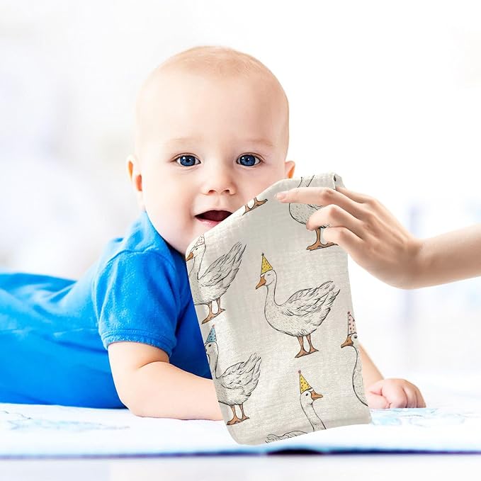 vvfelixl Goose with Birthday Hat Baby Burp Cloths Baby Muslin Washcloths for Boys Girls Cotton Babys Face Towel for Newborn Infants Soft and Absorbent 11.8 X 11.8 in, 5 Pack