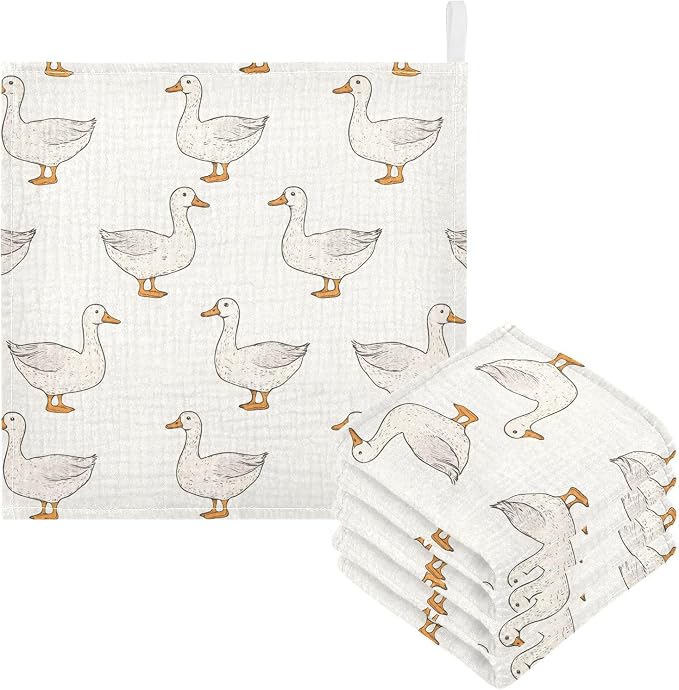 vvfelixl Coquette Duck Baby Burp Cloths Baby Muslin Washcloths for Boys Girls Cotton Babys Face Towel for Newborn Infants Soft and Absorbent 11.8 X 11.8 in, 5 Pack