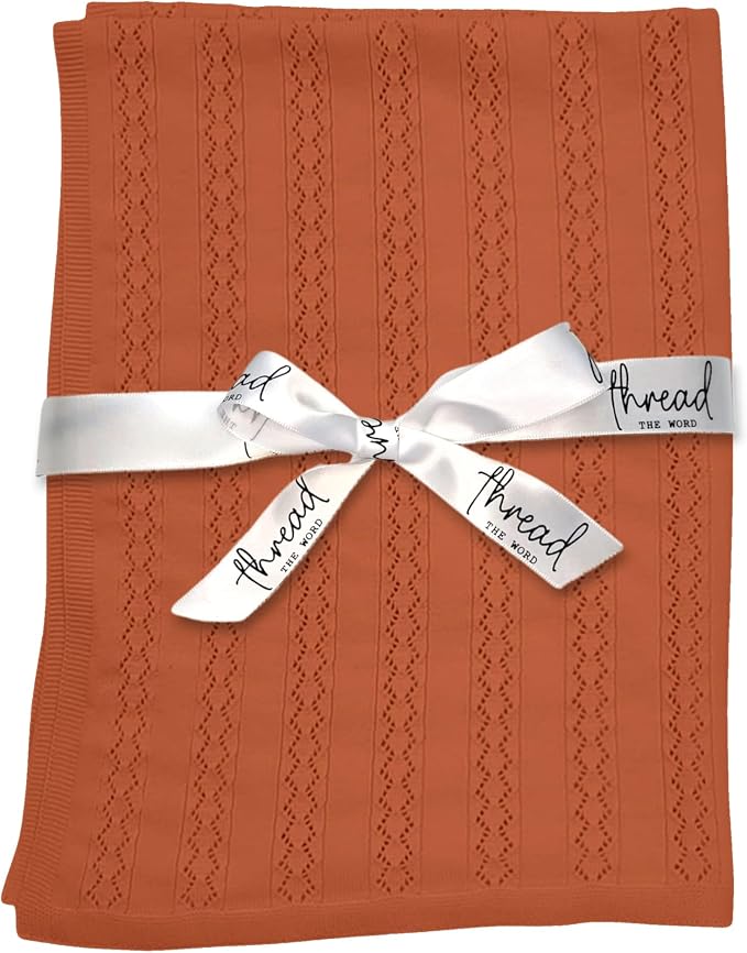 The Vintage Blanket - 100% Organic Cotton Baby Blanket, American Made, 30x40in - Bassinet, Crib, Stroller - Gift Registry Baby Shower for Newborns and Kids (Rust)