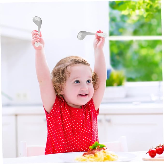 SOLUSTRE 2pcs Stainless Steel Angled Boy Girl Spoon Ergonomic Design for Easy Grasping Smooth Polished Surface Safe for Boy Girl Learning to Self-feed Food-grade Material