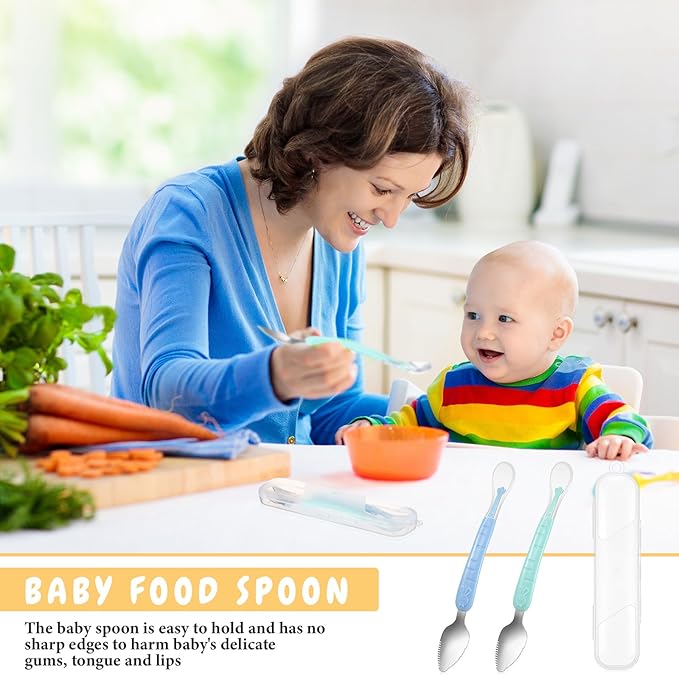 Lallisa 2 Pcs Double Head Baby Food Spoon Silicone Baby Fruit feeder Soft Feeding Food Scraper for Infants Fruit Mud Feeding (Cyan and Blue)