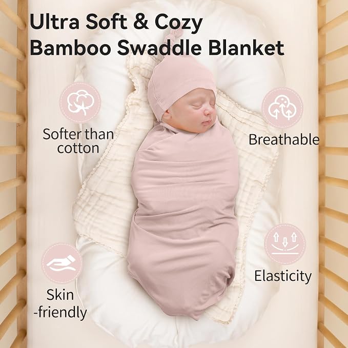 BubblePanda Rayon Made from Bamboo Baby Swaddle Blanket,2 Pack Soft & Breathable Receiving Blankets for Infant Newborn, Swaddle Wrap for Babies Girl and Boy, 47 x 47 Inch, (Blush & Oat)