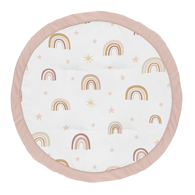 Sweet Jojo Designs Boho Rainbow Girl Baby Playmat Tummy Time Infant Play Mat - Blush Pink Dusty Rose Gold Yellow Mauve Taupe Beige Tan Bohemian Stars Sun Celestial Vintage Sky
