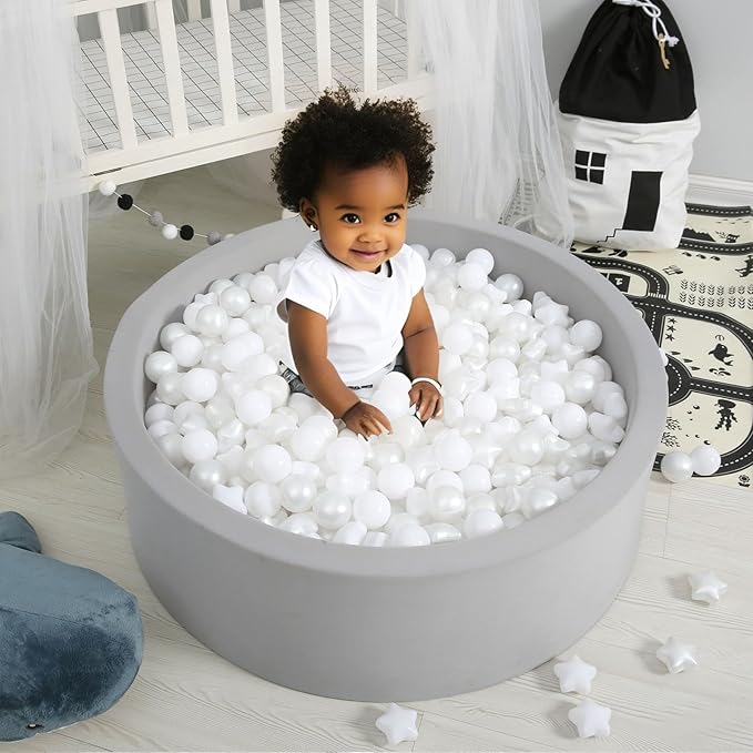 GOGOSO Ball Pit Balls for Toddler, Baby Plastic Playballs Kids Soft Pastel Pelotas Non-Toxic BPA-Free, Pearl White+White Star Balls,100 Balls