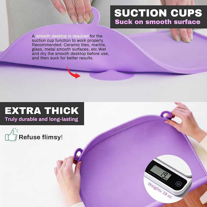 Large Silicone Suction Table Mat, 17" x 12" Thick Placemat with Edge-Bumper, Raised Edge Leakproof, Non-Slip for Kids Toddler Baby Essentials Dinning, Restaurant Eating, Plates, Art, Craft & Painting