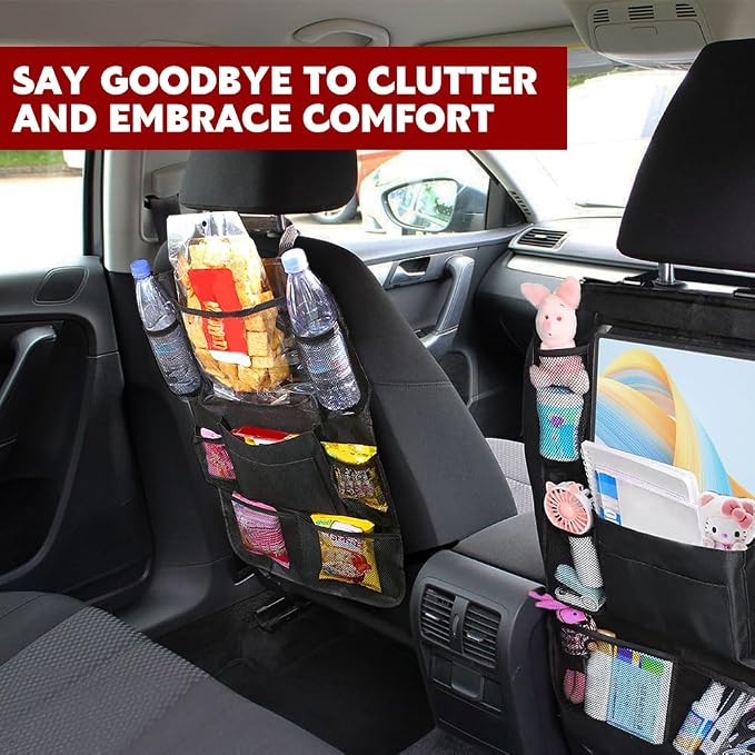 Car Backseat Organizer, Car Organizers and Storage, Kick Mats Back Seat Protector with Touch Screen Tablet Holder, Road Trip Storage Essentials Car Storage Pocket for Car And Truck (1PCS)