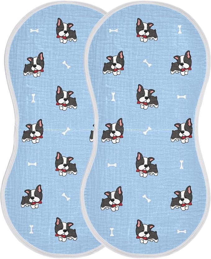 vvfelixl Baby Burp Cloths Boston Terrier Dog Baby Newborn Cotton Burping Cloths Set Baby Washcloths 4 Pack Blue