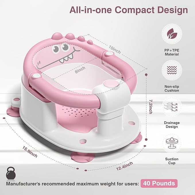 Baby Bath Seat for Babies 5 Months & Up - Non-Slip Bath Seat for Sitting Up, Soft Cushion & Compact Design, Toddler Bathtub Seat
