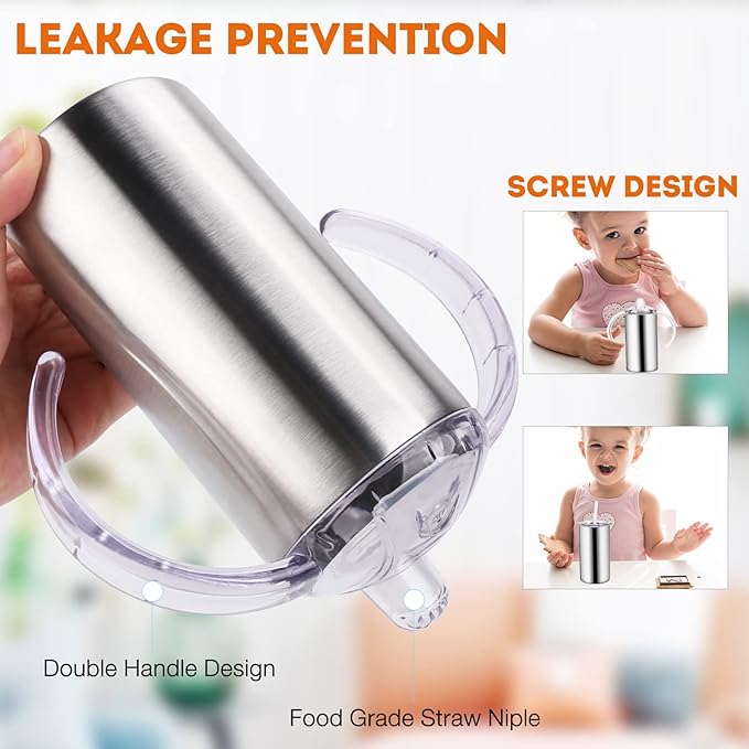 12oz Stainless Steel Sippy Cups for Toddlers with Handles, Spill Proof Double Wall Vacuum Insulated Sippy Cups, Kids Straw Cups with Extra Lids for School, Outdoor