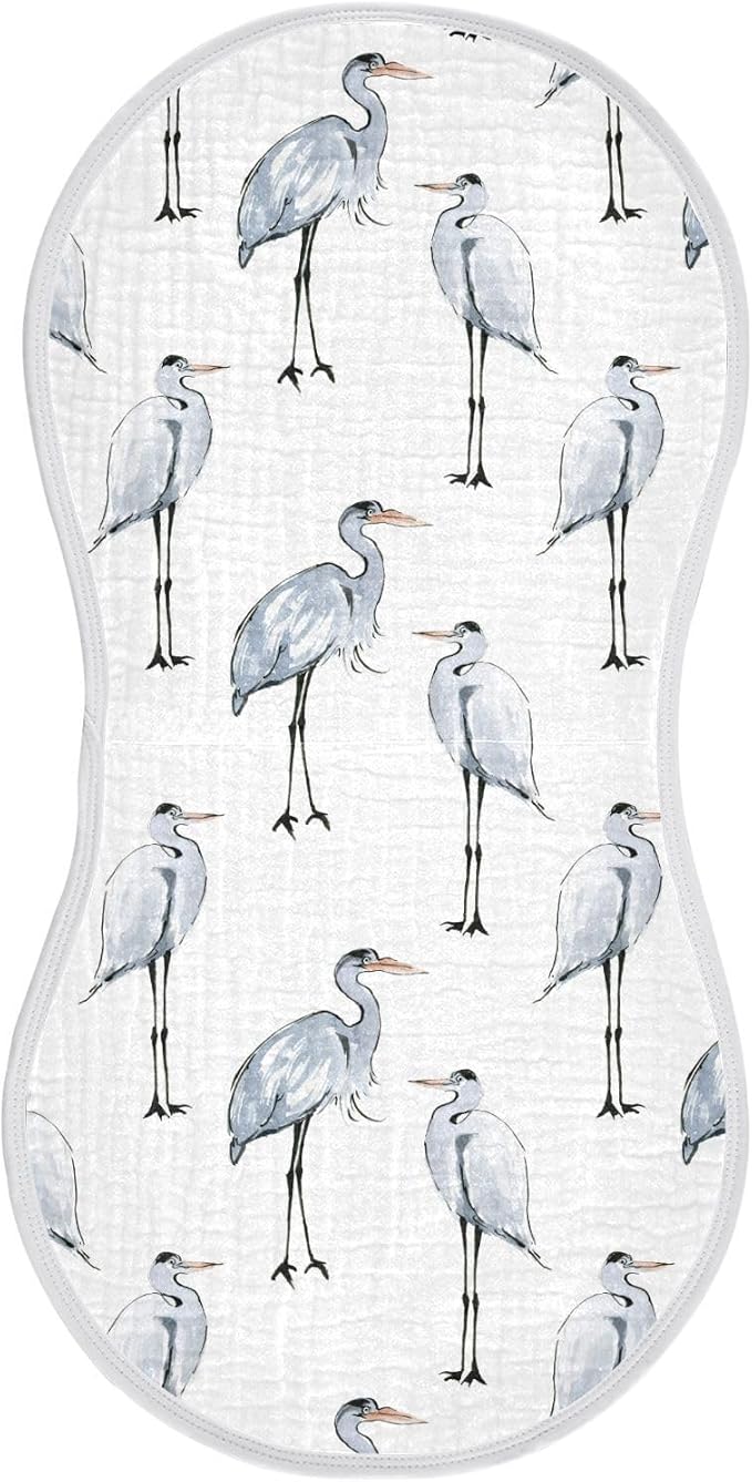 vvfelixl Baby Burp Cloths Watercolor Heron Baby Newborn Cotton Burping Cloths Set Baby Washcloths 4 Pack