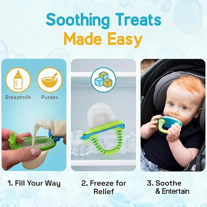 Teetherpop Fillable Freezable Teethers for Babies - Breastmilk Teether with Spill-Proof Sippy Slits ??Teething Popsicle for Baby, Liquids & Purées, Cooling Teething Relief Feeder Pacifier - Pink Set