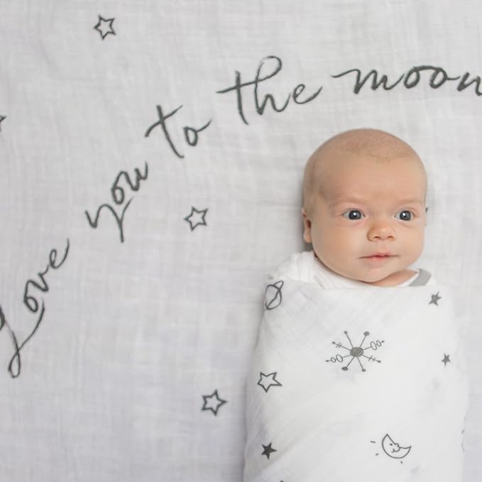 Amazing Baby Muslin Swaddle Blankets for Baby, Newborn Receiving Blanket, 100% Cotton Swaddle Wrap, XLarge, 46 x 46 inches, Milestone Blankets, Set of 3, Love You to The Moon, Soft Black