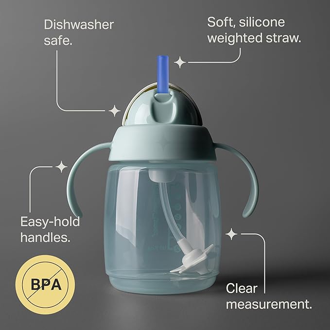 Tommee Tippee Starter Weighted Straw Baby & Toddler 10oz Sippy Cup for 6 Months+, with Silicone Weighted Straw and Easy-Hold Handles, BPA Free, Blue & Green, Pack of 2