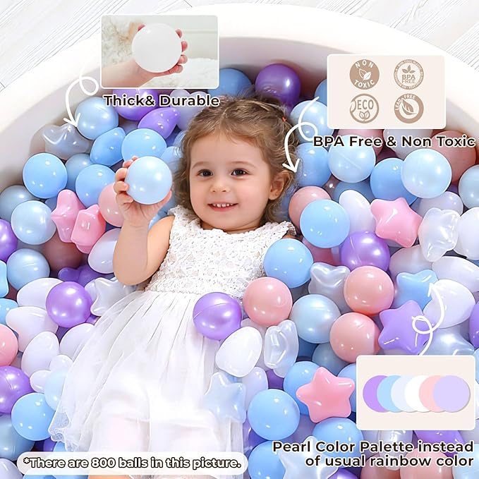 TRENDPLAY Ball Pit Balls Star and Heart Shapes for Toddlers - 50 100 200 500 Count Plastic Balls for Ball Pit Fun and Play