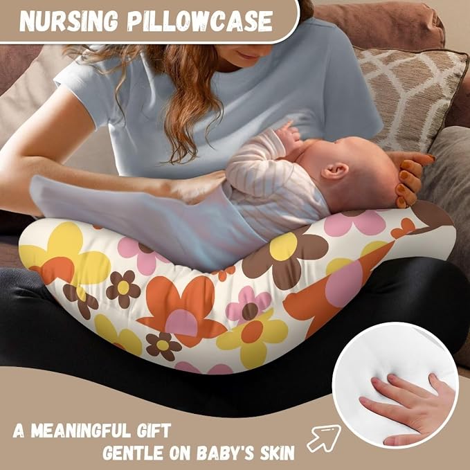 Colorful Flower Newborn Baby Nursing Pillow Case Skin-Friendly Machine Washable Baby Nursing Pillow Cover for Bottle and Breastfeeding Ultra Soft Replacement Pillowcase