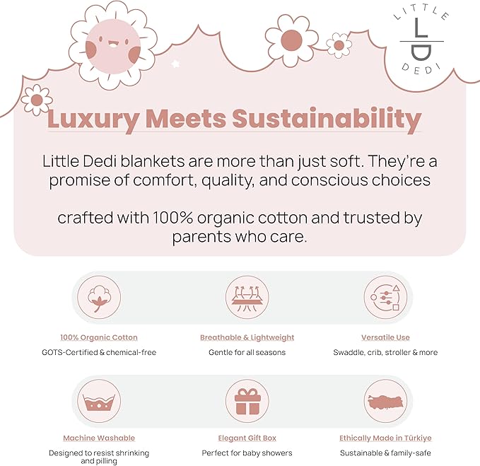 100% Organic Cotton Baby Knitted Blanket with Gift Box - Soft Toddler, Crib, Stroller Blanket - Neutral Swaddle and Receiving Blanket for Newborns, 30"x40", Pink