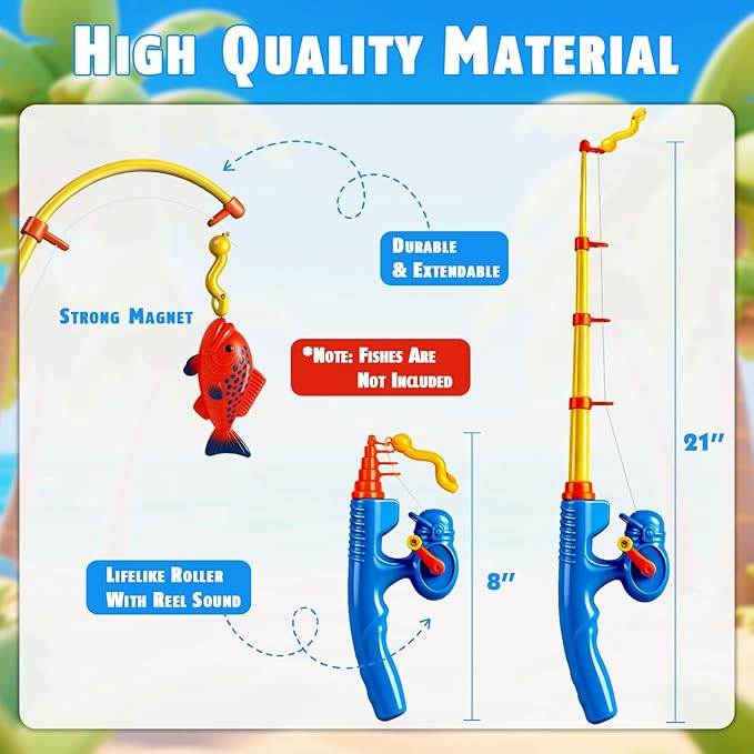 CozyBomB??Magnetic Fishing Toy Pole 2 Pack for Replacement | No Fishes are Included, Bathtime Carnival for Toddler Education Teaching, Party Fishing Poles Rod Ocean Sea Animals Birthday Gift (X-Large)