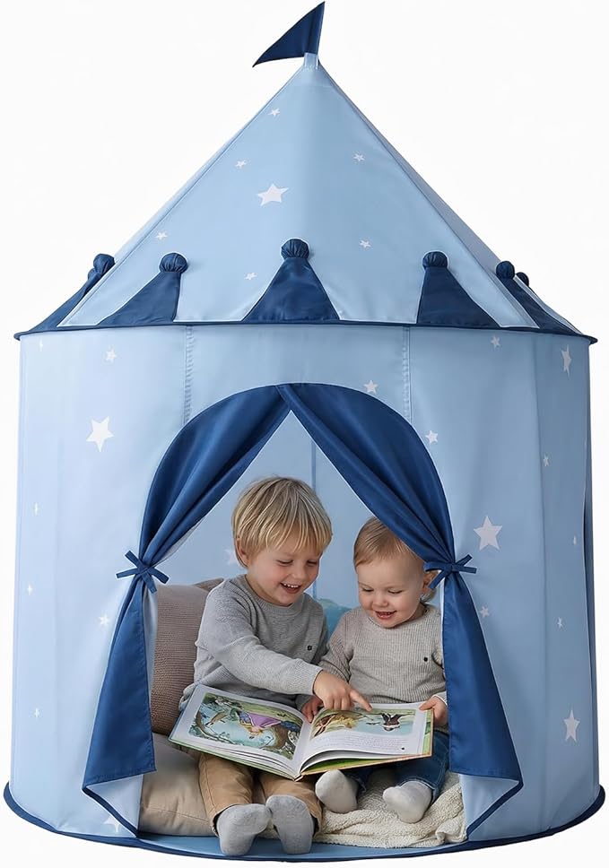Blue Star Kids Tent:Pop up Kids Play Tent Made by Peachskin Fabric - Toddler House for Indoor & Outdoor - Great Princess Castle for Baby