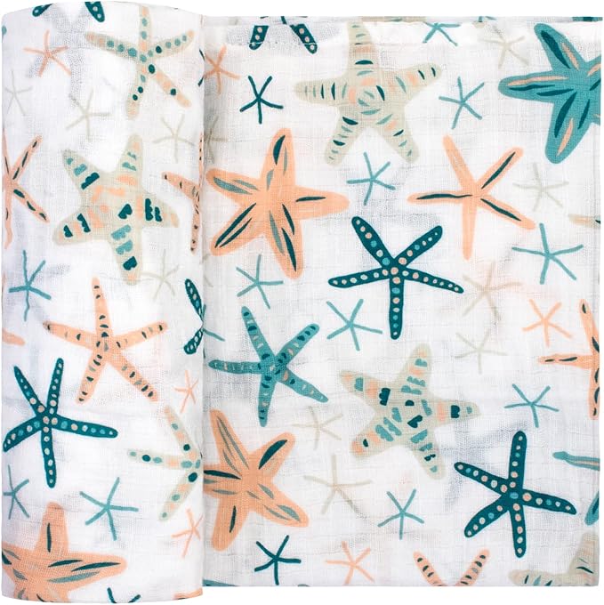 Swaddles for Newborns Pink and Blue for Boy and Girl Swaddle Blankets ??Soft Cotton Muslin Swaddle Wraps, Cute Receiving Blankets, 40x40 Inches, Set of 4 (Stars/Birds/Flowers/Starfish)