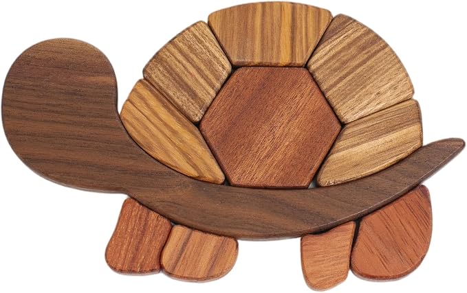Wooden Puzzle Toy for Toddlers Ages 1-3, Montessori Educational Turtle Puzzles for Baby 2 Year Old, Preschool Animal Learning Toys for Kids Boys Girls, Solid Wood Jigsaw with Picture Frame Design