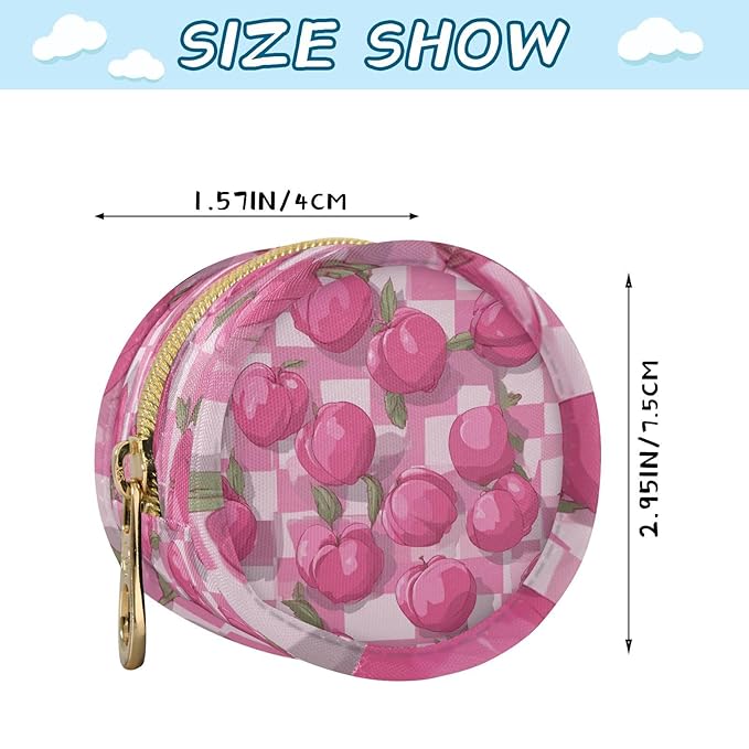 Pacifier Holder with Clip Pacifier Case for Diaper Bag Round Baby Pacifier Pouch Box Bag Portable Pink Checkerboard Peach