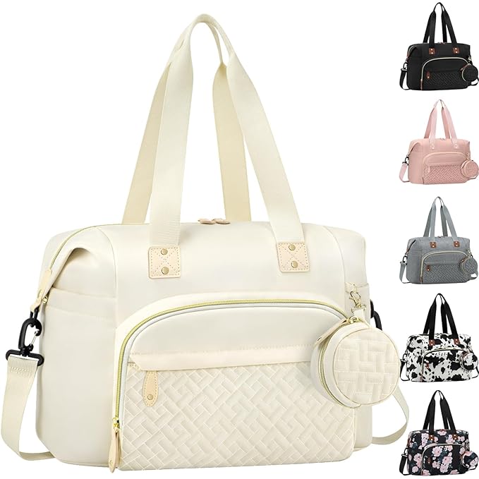Tenot Diaper Bag Tote with Pacifier Case, Baby Bag for Women with Shoulder Straps, Travel Diaper Tote for for Mom and Dad Beige