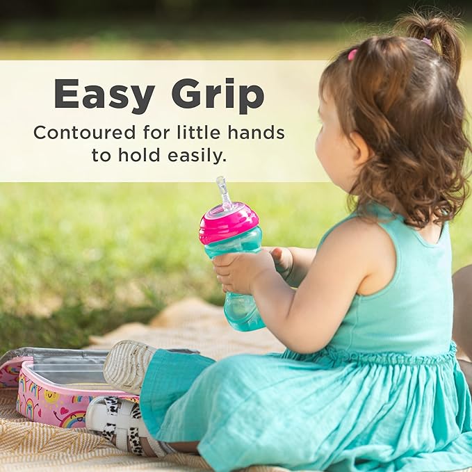 Nuby No-Spill Easy Grip Cup with Flex Straw, Clik It Lock Feature, Girl, 10 Ounce (Pack of 36)