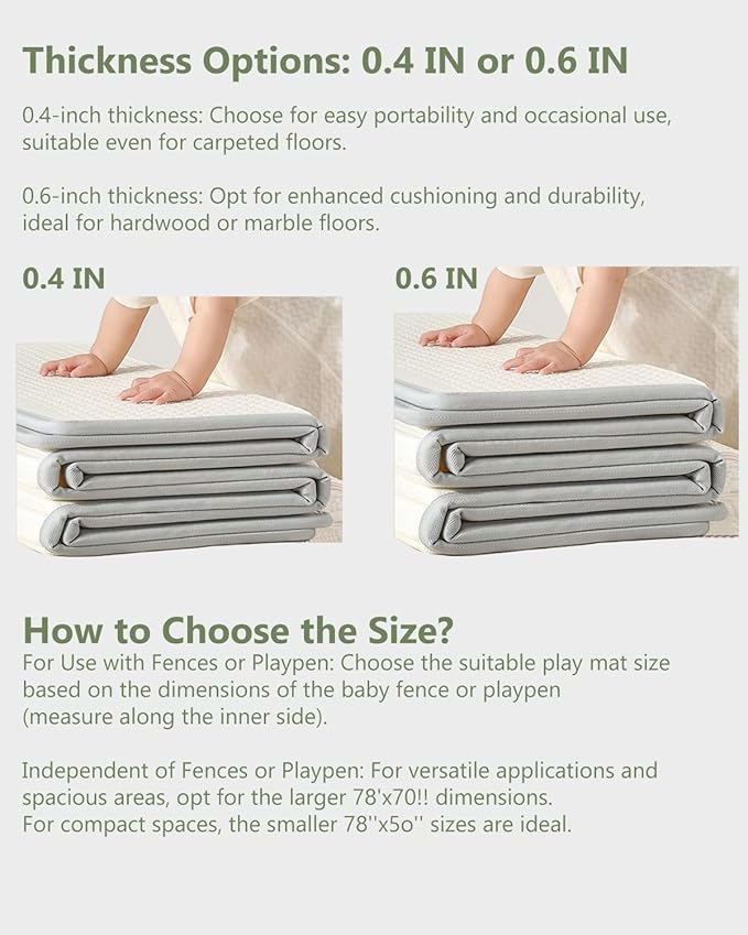 BG-BABYGO Baby Play Mat Foldable Baby Floor Play Mat Large Soft Foam Playmat for Babies Reversible Waterproof Padded Playmats Portable Thick Crawling Mat for Indoor Outdoor(50"*78"*0.4")