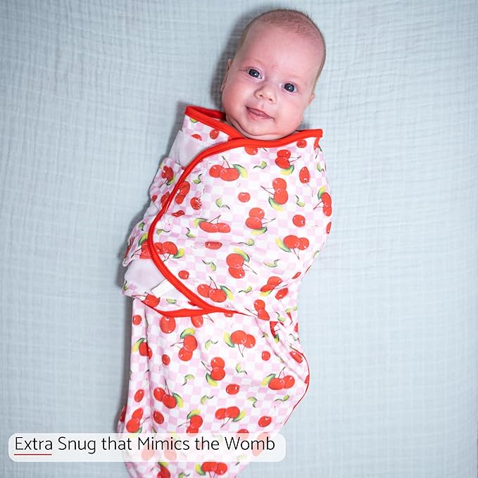 LollyBanks Baby Swaddles, 100% Cotton Baby Girl Sleep Swaddle, 0-3 Months Swaddle Sack for Girls with Easy Change Zipper, Newborn Sleep Swaddles Nursery Swaddling Blankets (Cherry Print)